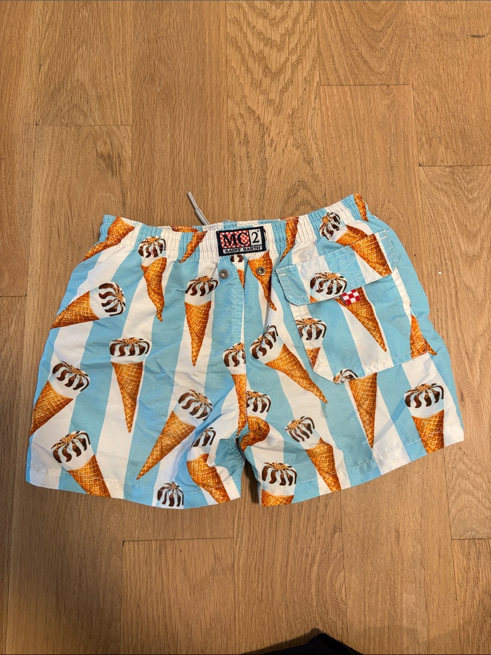 MC2 Saint Barth Blue & White Striped Ice Cream Print Swim Shorts